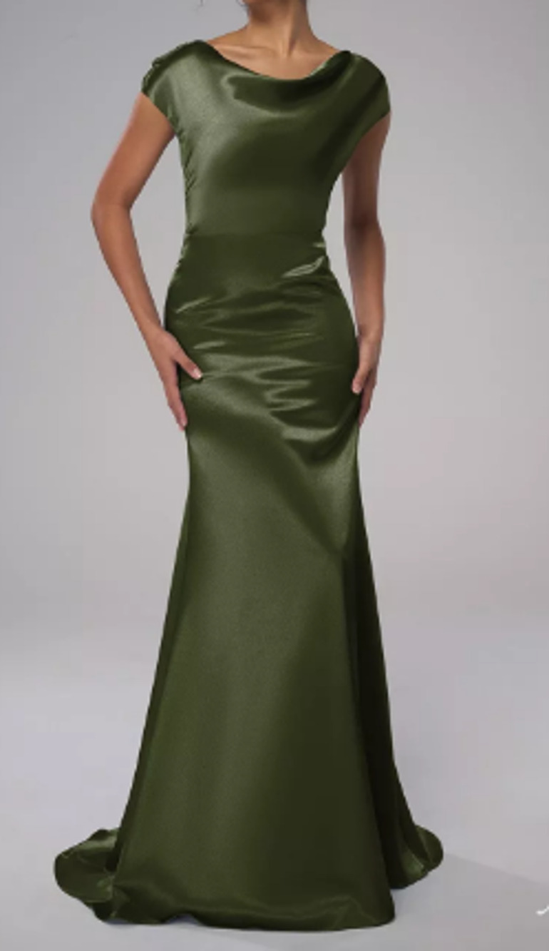 AW BRIDAL 4 S green olive crystal satin Louie bridesmaid  party maxi dress B33